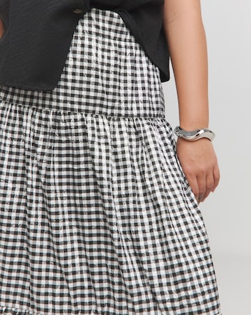 Gingham Tiered Textured Midaxi Skirt