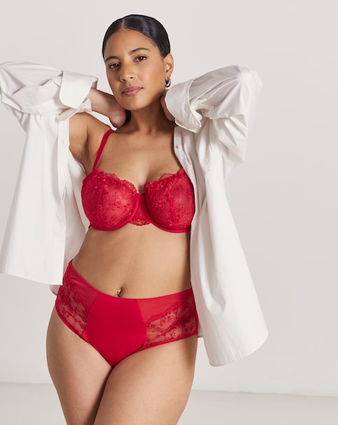 Pretty Secrets Penelope Embroidery High Leg Brief Knickers Red