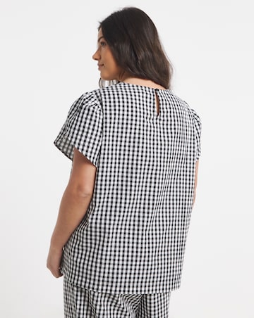 Mono Gingham Petal Sleeve Boxy Top