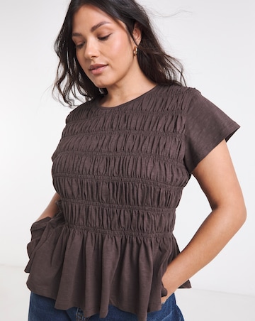 Chocolate Shirred Peplum Top