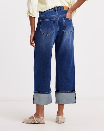 Blue Cropped Straight Leg Turn Up Jeans