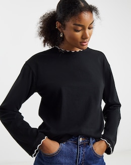 Black &amp; White Scallop Edge Top