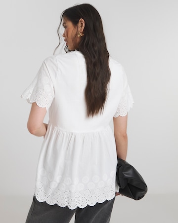 Simply Be White Broderie Detail Jersey Mix Smock Blouse