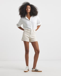 Ecru Roll Hem Mom Shorts
