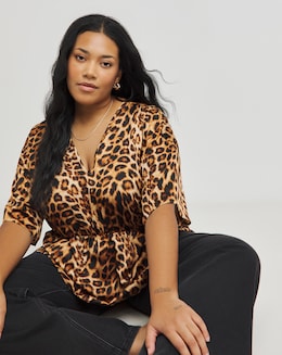 Leopard Print V Neck Satin Blouse