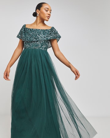 Maya Bardot Sequin Embellishment Tulle Maxi Dress