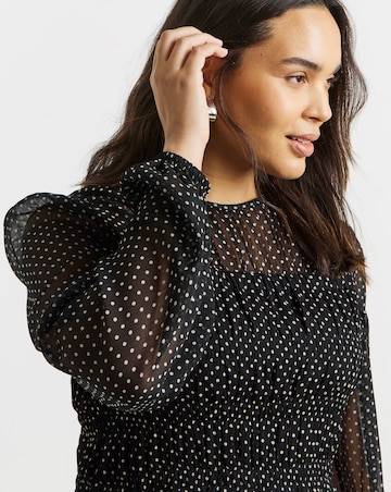 Mono Spot Georgette Spot Shirred Blouse