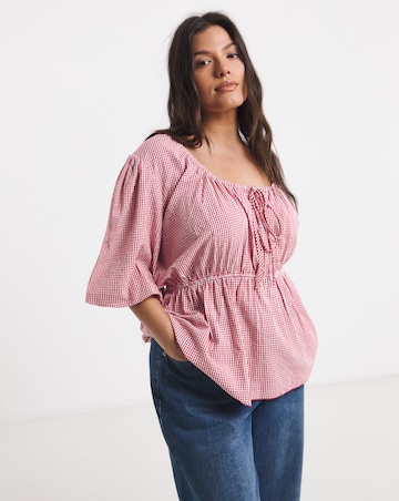 Red Check Short Sleeve Blouse