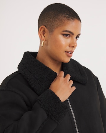 Black Zip Through Suedette Aviator