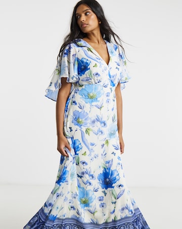 Joanna Hope Cape Sleeve Printed Tea Dress