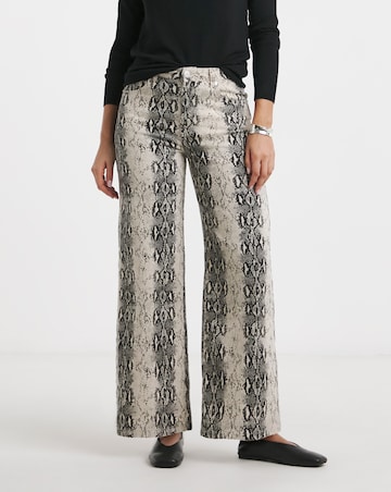Black Snake Print Wide Leg Jeans