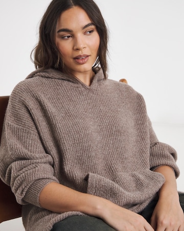 Cosy Yarn Mocha Ribbed Knitted Hoodie