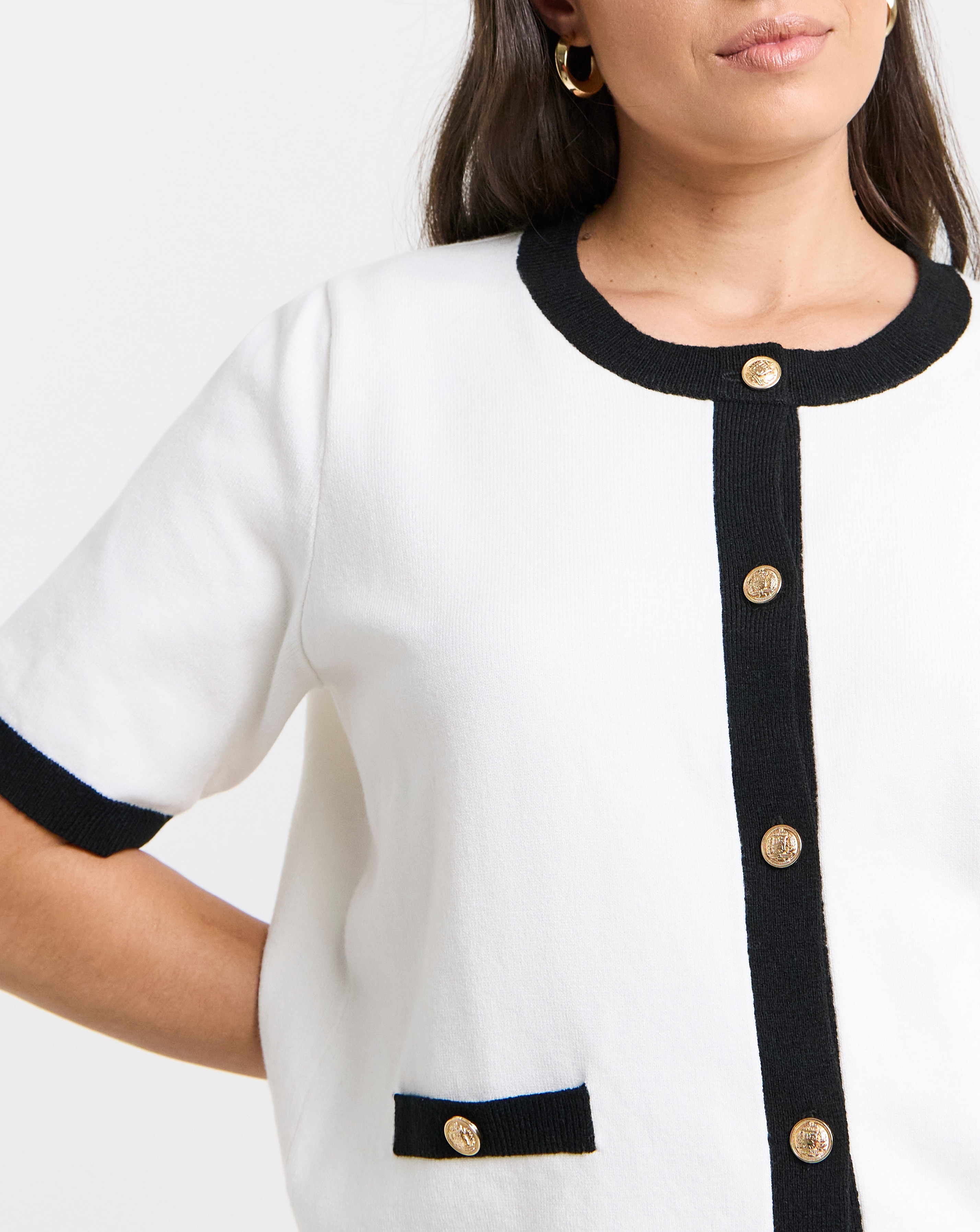 Ivory Contrast Short Sleeve Cardigan | Simply Be
