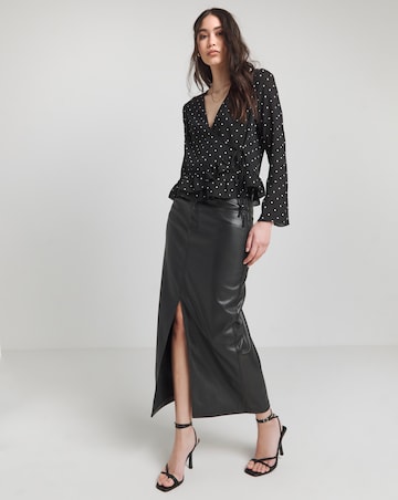 Simply Be Mono Spot Sheer Wrap Long Sleeve Blouse