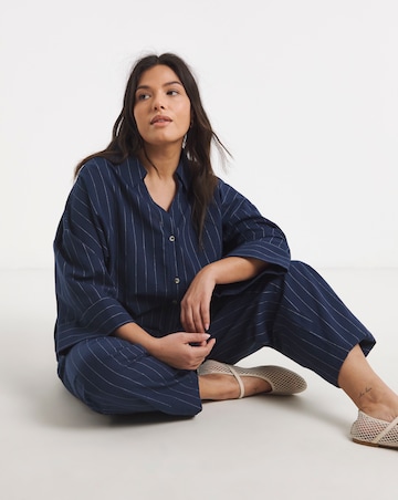 Navy Stripe Wide Cuff Boxy Shirt