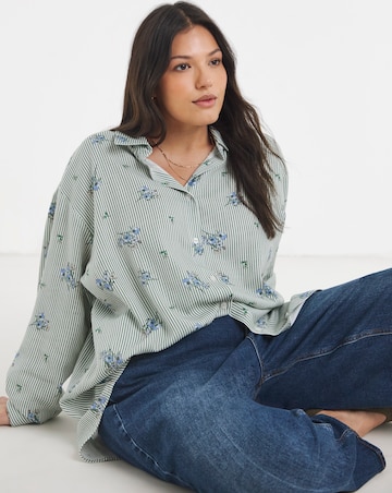 Stripe Linen Mix Gathered Sleeve Boxy Shirt