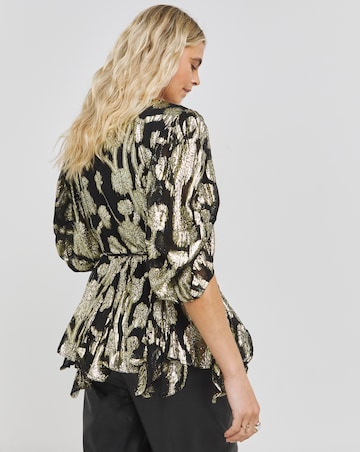 Joanna Hope Gold Jacquard Wrap Top