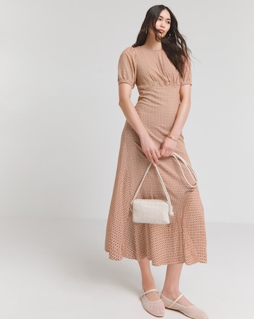 Nobody's Child Brown Geometric Print Puff Sleeve Bonnie Midi Dress