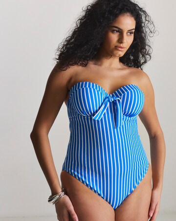 Figleaves Stripe Bandeau Underwired Tie Detail Swimsuit