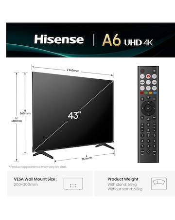 Hisense 43A6QTUK 43in 4K Ultra HD HDR LED Smart TV