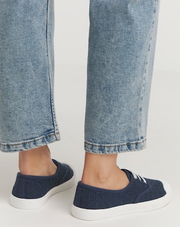 Burney Broderie Lace Up Plimsole Trainers Standard D Fit