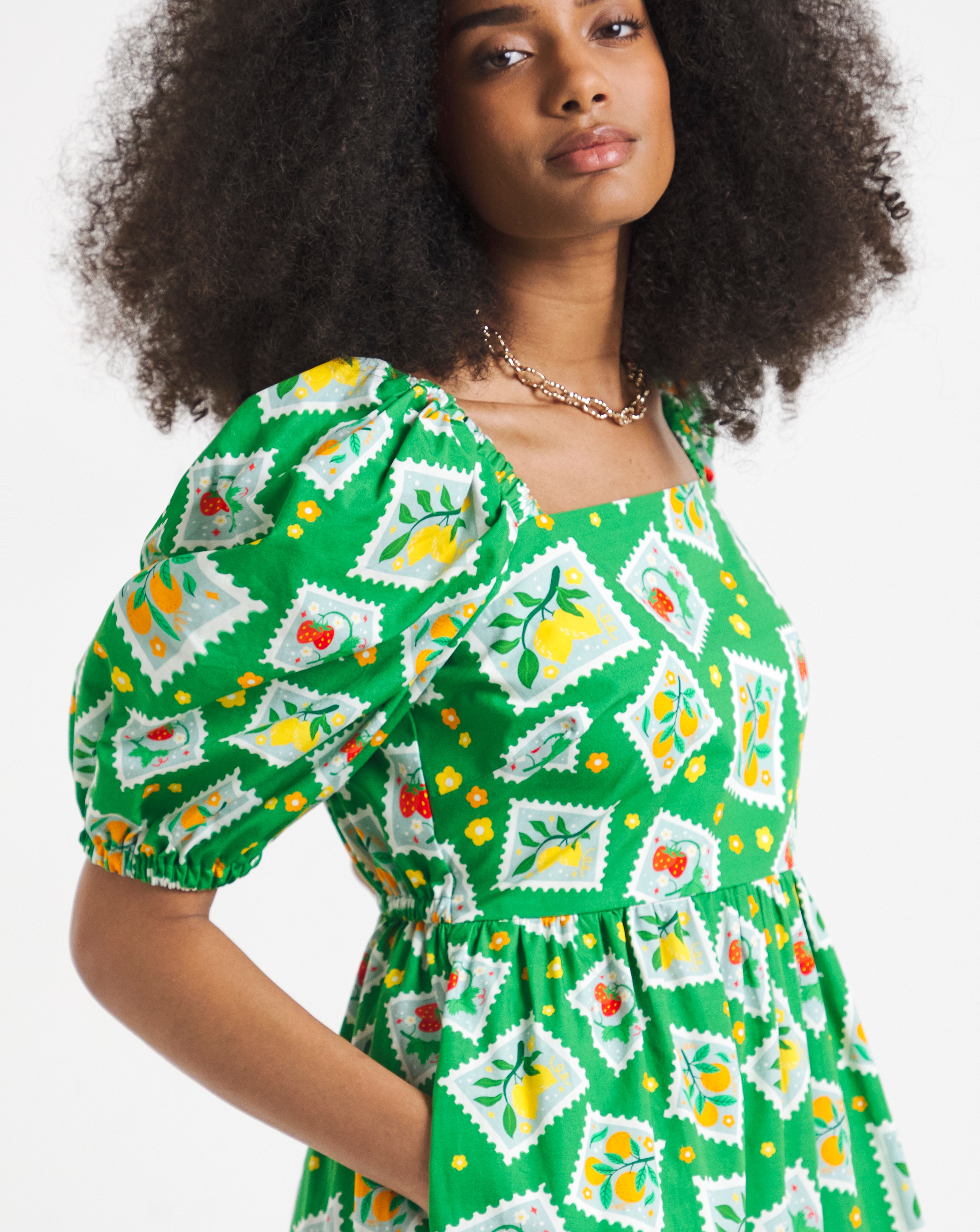 Twisted Wunder Cotton Postcard Print Midi Dress | Simply Be