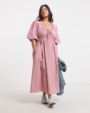 Seersucker Gingham Midi Dress