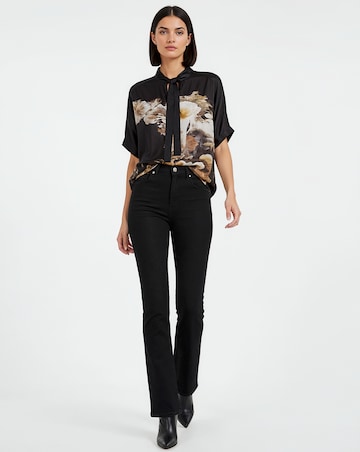 Religion Tie Neck Floral Graphic Blouse