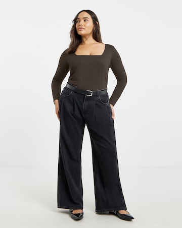 Chocolate Long Sleeve Square Neck Top