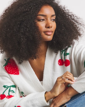 Ivory Strawberry Cherry Boyfriend Cardigan