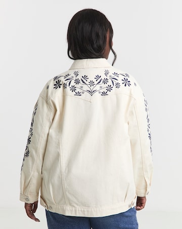 Simply Be Ecru Floral Embroidered Denim Boyfriend Jacket