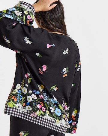 Gingham Puff Sleeve Button Down Blouse