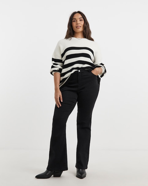Black Fleece Lined Cosy Warm Feel Stretch Flare Leg Jeans