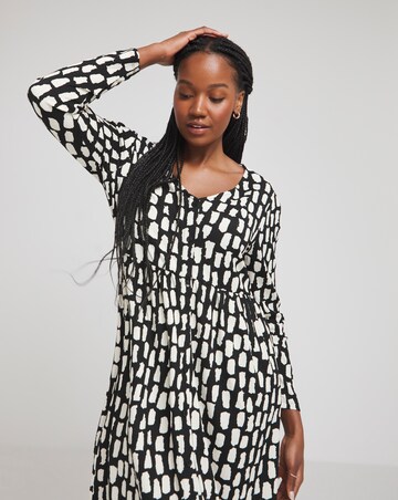 Mono Print Waffle Button up Midi Dress With Pockets
