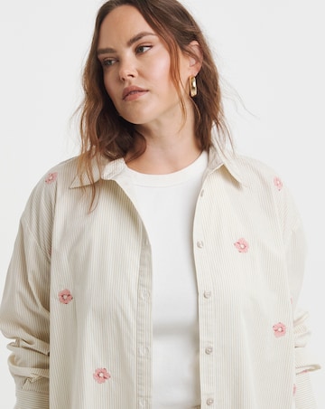 Sage Flower Embroidered Stripe Shirt