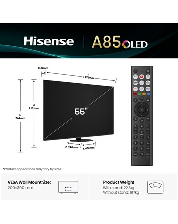 Hisense 55A85QTUK 55in OLED 4K Ultra HD HDR Smart TV