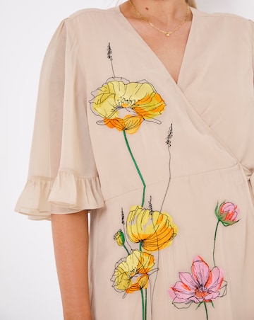 Hope & Ivy Liliana Wrap Embroidered Midi Dress