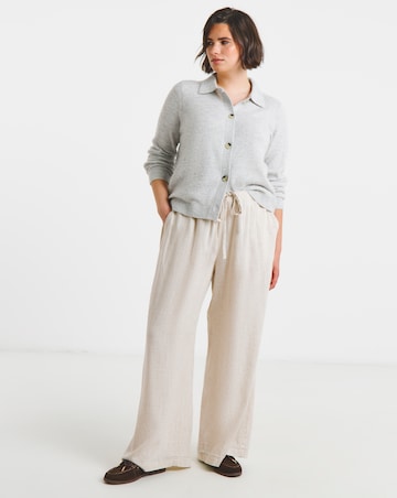 Stone Tie Waist Linen Mix Wide Leg Trousers