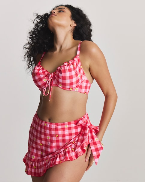 Simply Be Gingham Bikini Skirt With Built In Brief