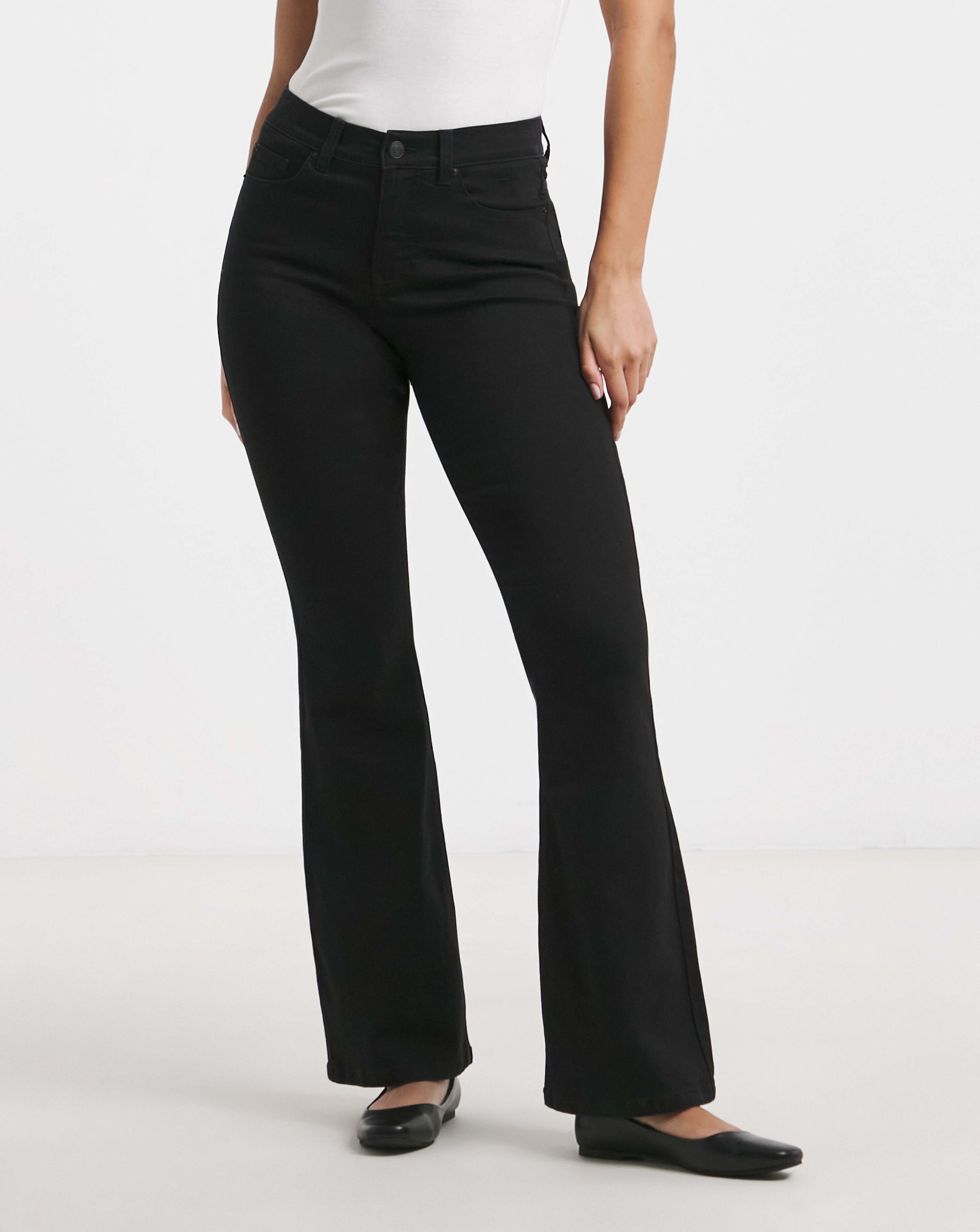 Black 24/7 Stretch Flared Jeans | Simply Be
