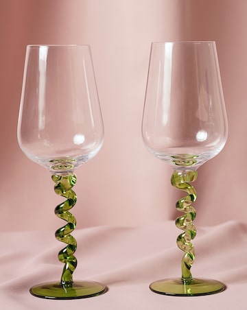Raspberry Blossom Pair Of Wine Glasses With Wiggle Stems In A Giftbox