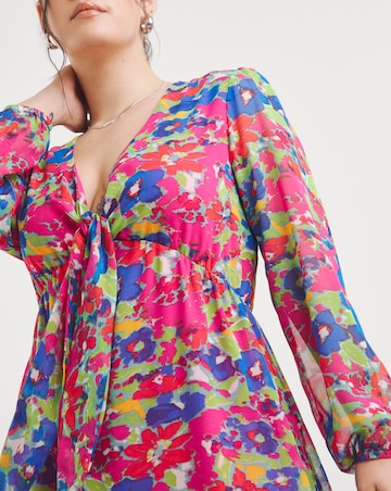 Multi Print Knot Front Skater Dress