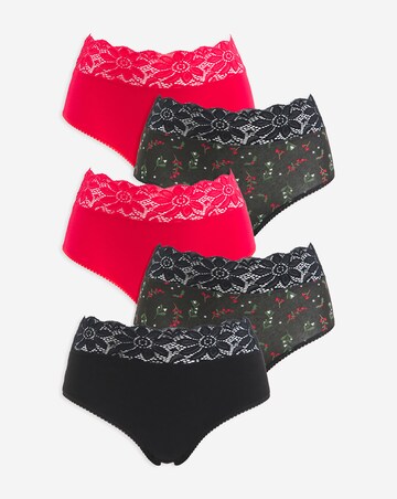 Pretty Secrets 5 Pack Lace Top Full Fit Brief Knickers - Christmas