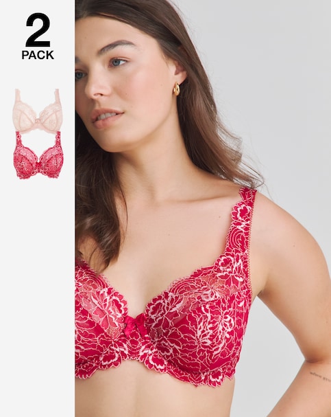 Pretty Secrets (2 Pack) Ella Lace Full Cup Wired Bras (C-H) Pink Multi