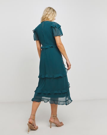 Hope & Ivy Embroidered Flower Frill Midi Dress