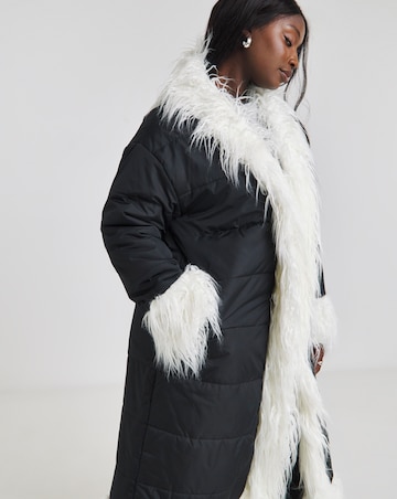 Native Youth Longline Cocoon Puffa With Faux Fur