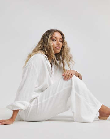 White Oversized Long Sleeve Linen Shirt