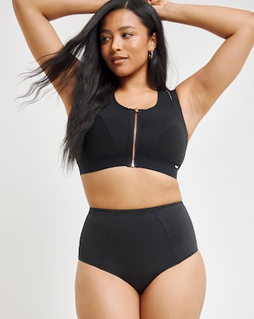 Figleaves Curve Black Two Layer Zip Front Fastening Sports Bra B-H