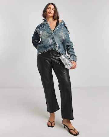 Simply Be X Twisted Wunder Mid Wash Star Embellished Boyfriend Denim Jacket