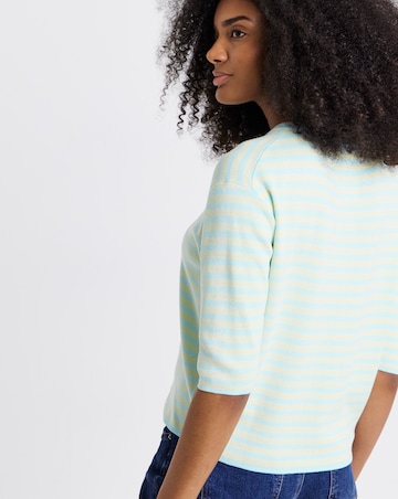 Blue Stripe Short Sleeve Boxy Cardigan